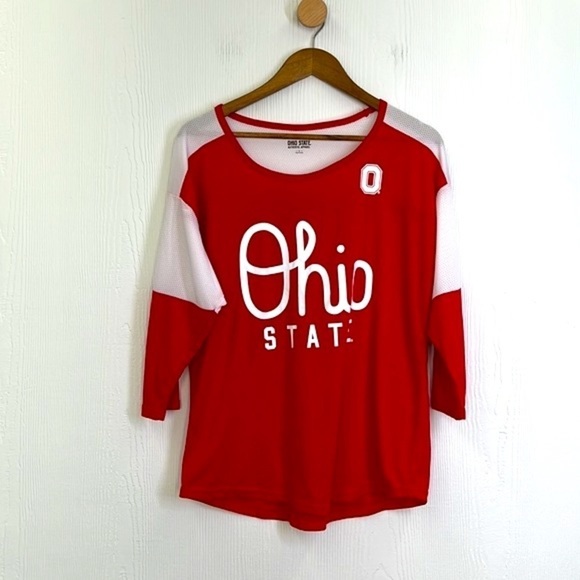 Ohio State Authentic Apparel - Ohio State 3 Quarter Red & White Mesh Shirt L - Picture 8 of 12